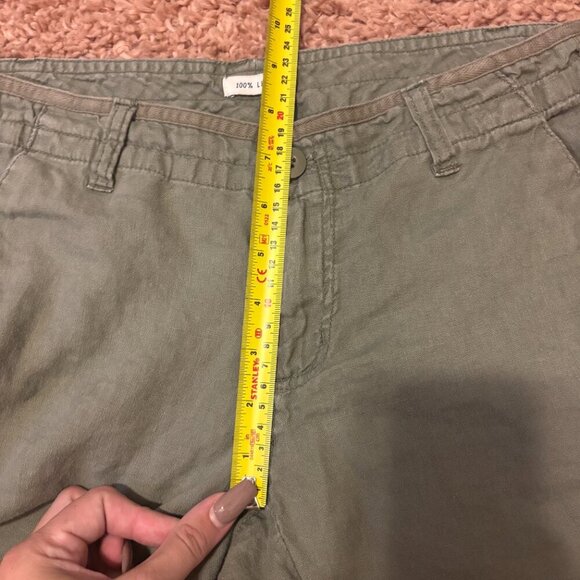 VTG Old Navy 100% Linen Capri Pants Women's 2 Y2K Olive Green Cropped Low Waist - Picture 5 of 6